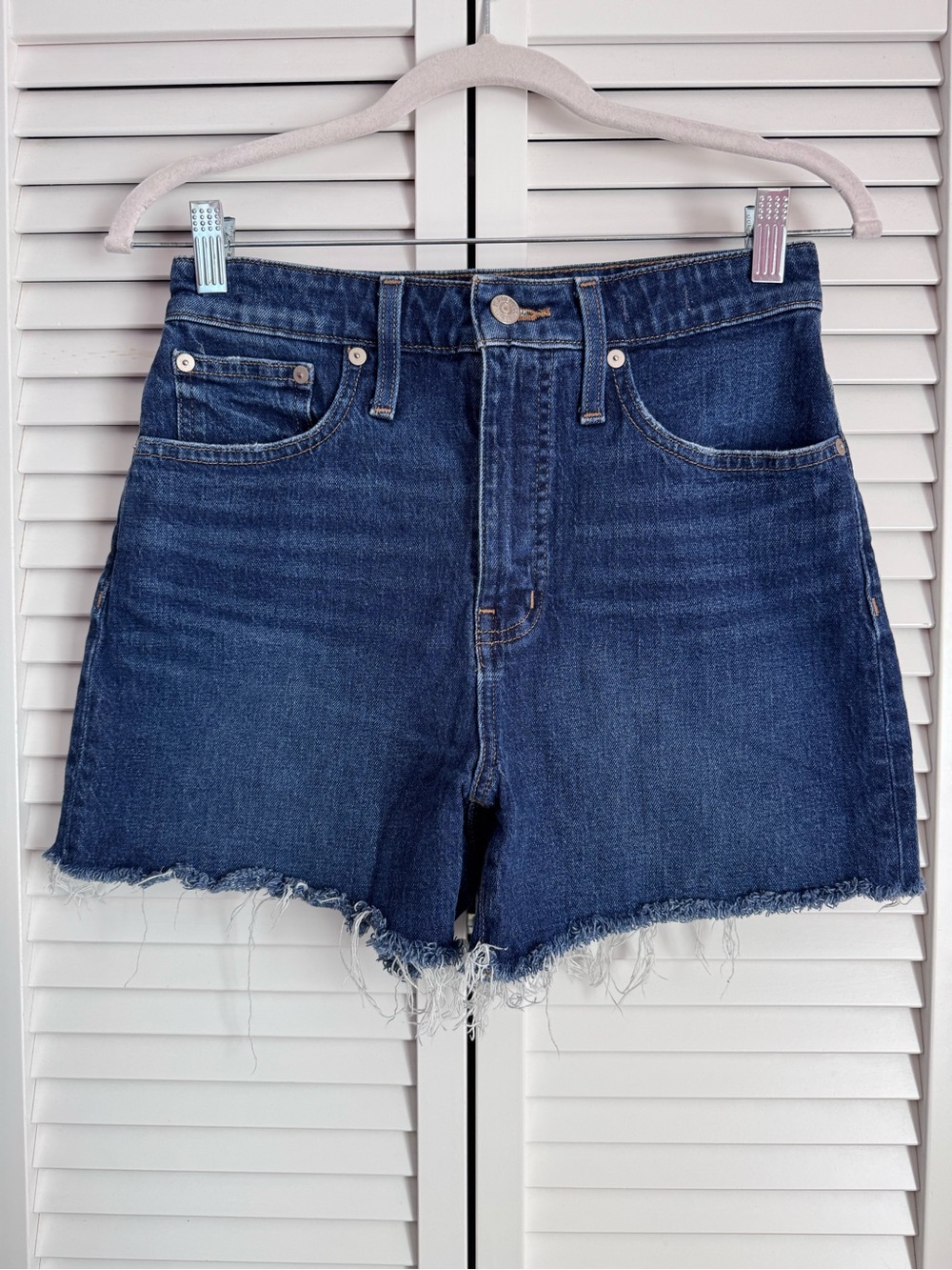 Madewell Curvy High-Rise Blue Denim Jean Shorts Raw Hem Festival Western Size 27